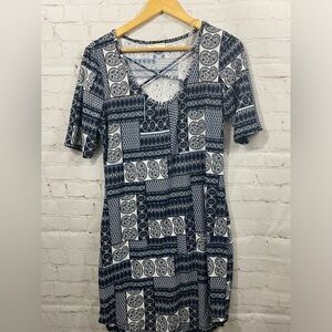 Bobbie Brooks Blue Paisley Crisscross V-Neckline Womens Size Medium Dress